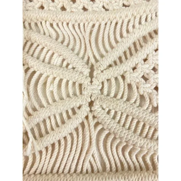 *Boho Small Macrame Purse Double Wood Handles Button Closure Lined - Picture 2 of 6